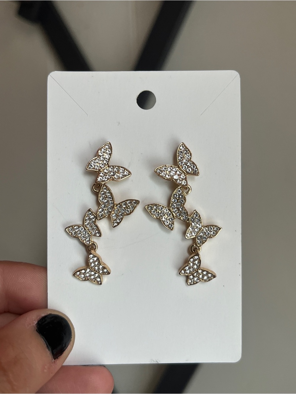 Gold Butterfly Drop Earrings with Crystals - Women Jewelry